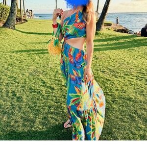 FARM Rio blue parrot cut out maxi